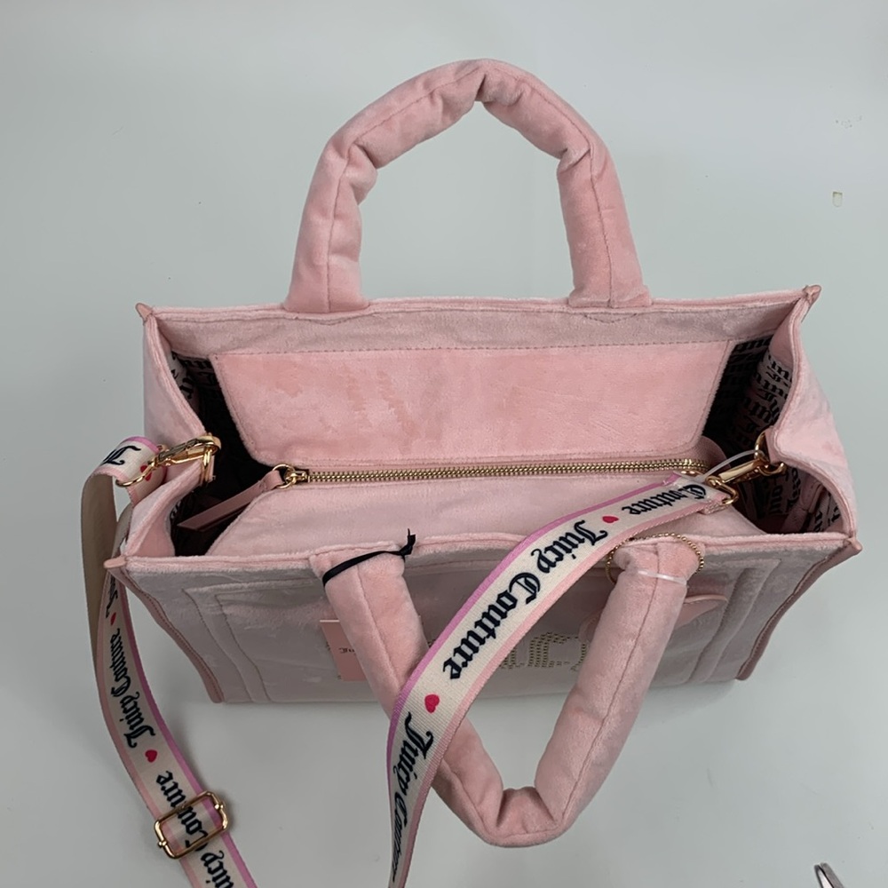 Juicy Couture Blush Pink Diamond Extra Spender Tote Heart Charm Cross strap NEW - Picture 13 of 16